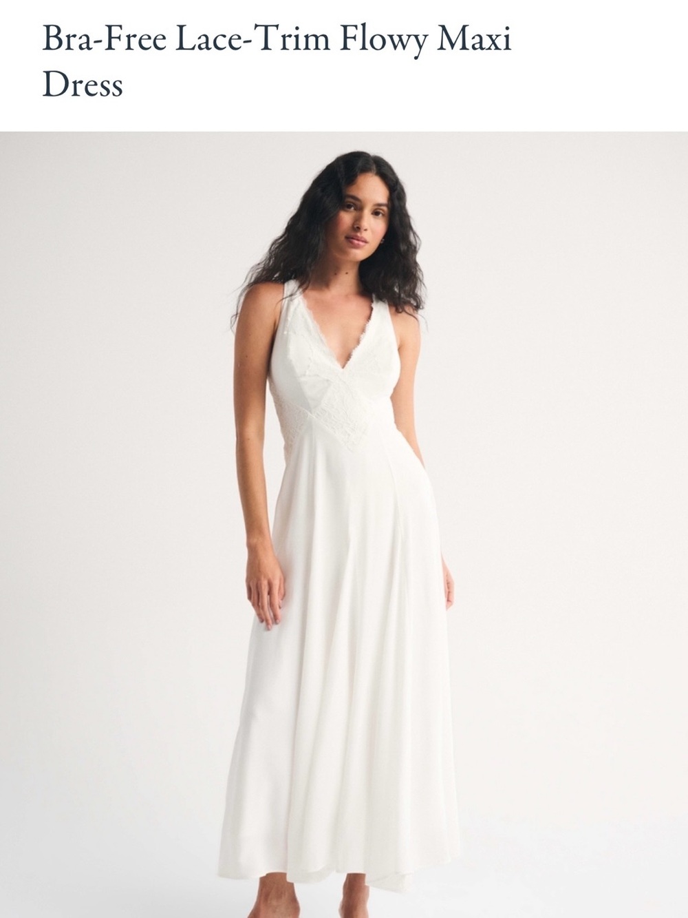 Abercrombie & Fitch White Lace-Trim V-Neck Flowing Maxi Dress